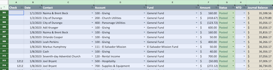 highlight and delete all journal rows with transactions